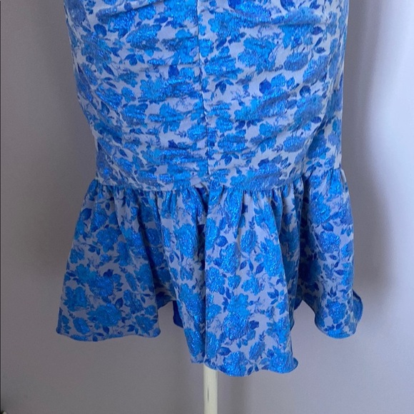 Theia Blue and White Off-Shoulder Sheath Dress - Picture 4 of 16